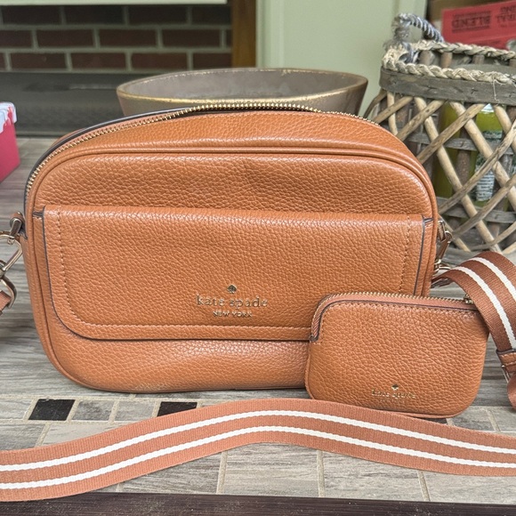 kate spade Handbags - kate spade Tan Pebbled Leather Crossbody with Striped Strap